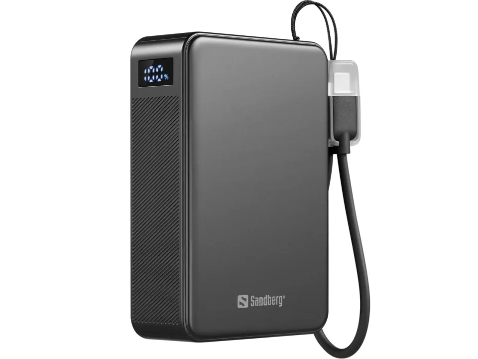 Sandberg Nano Powerbank 20000 mAh PD20W, kompaktní powerbanka s USB-C kabelem, černá