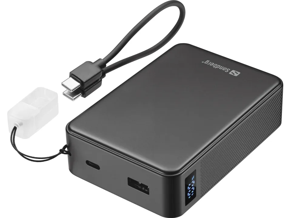 Sandberg Nano Powerbank 20000 mAh PD20W, kompaktní powerbanka s USB-C kabelem, černá