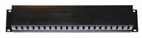 19" vyvazovací panel 2U, kovový s plastovým krytem, 90x45mm, průchozí, černý