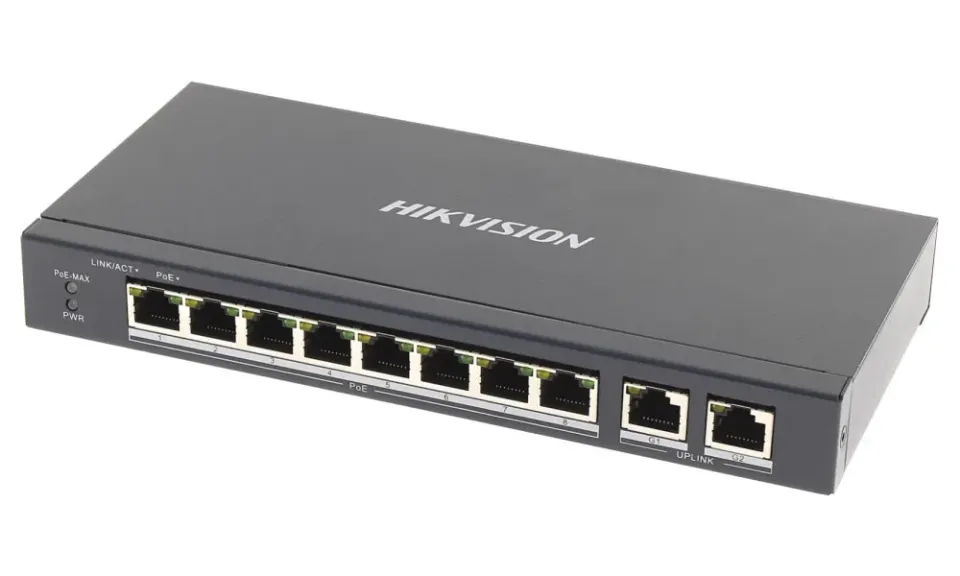 Hikvision DS-3E0310P-E/M - Switch 8x 100Mbps RJ-45 PoE, 2x GbE RJ-45, 60W PoE budget, Extend režim