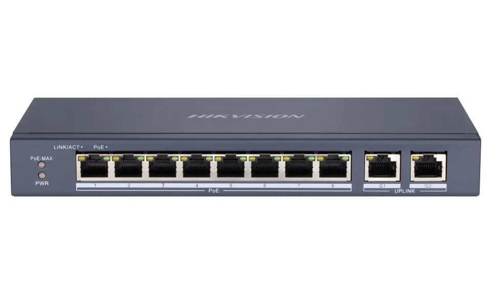 Hikvision DS-3E0310P-E/M - Switch 8x 100Mbps RJ-45 PoE, 2x GbE RJ-45, 60W PoE budget, Extend režim