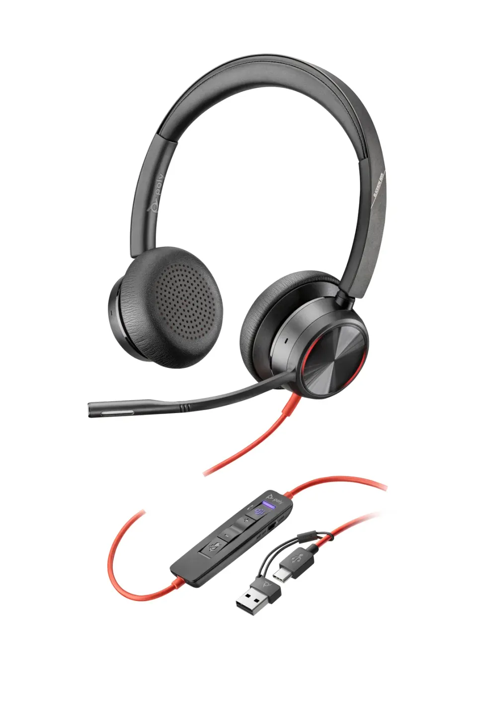 Poly Blackwire 8225 MS Teams náhlavní souprava, USB-C/A adaptér, stereo