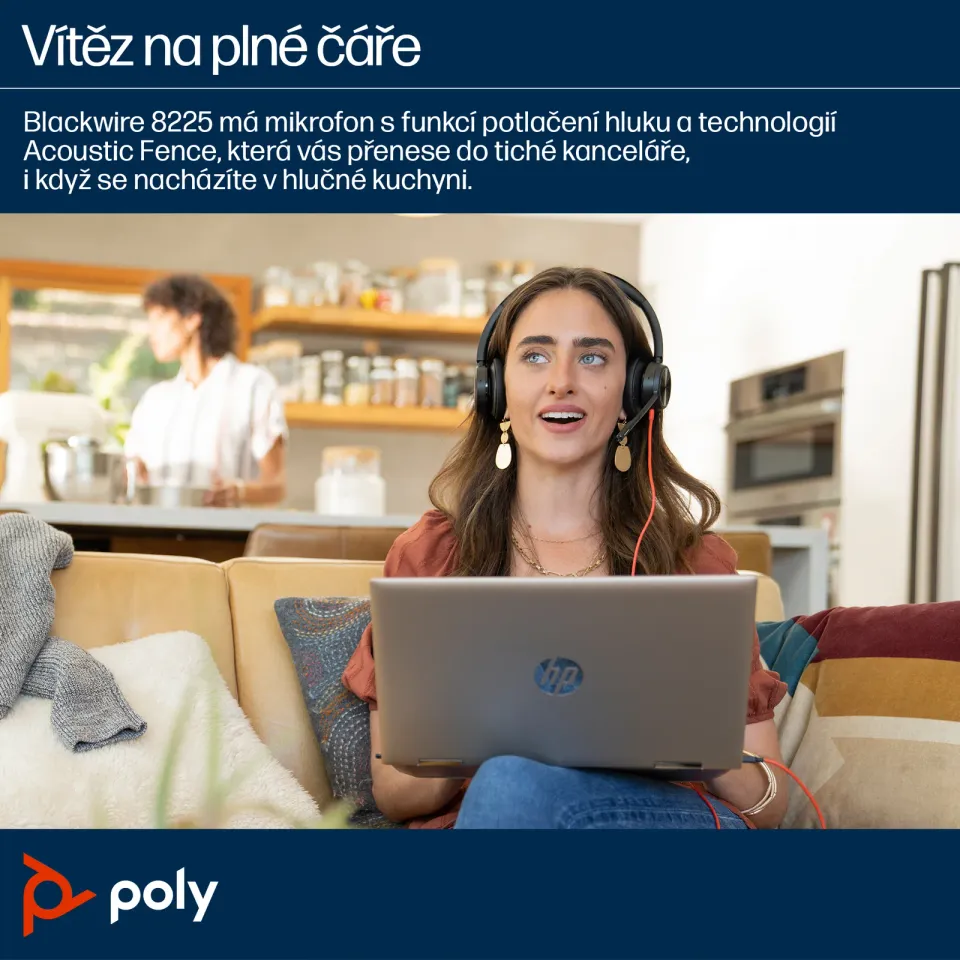 Poly Blackwire 8225 MS Teams náhlavní souprava, USB-C/A adaptér, stereo