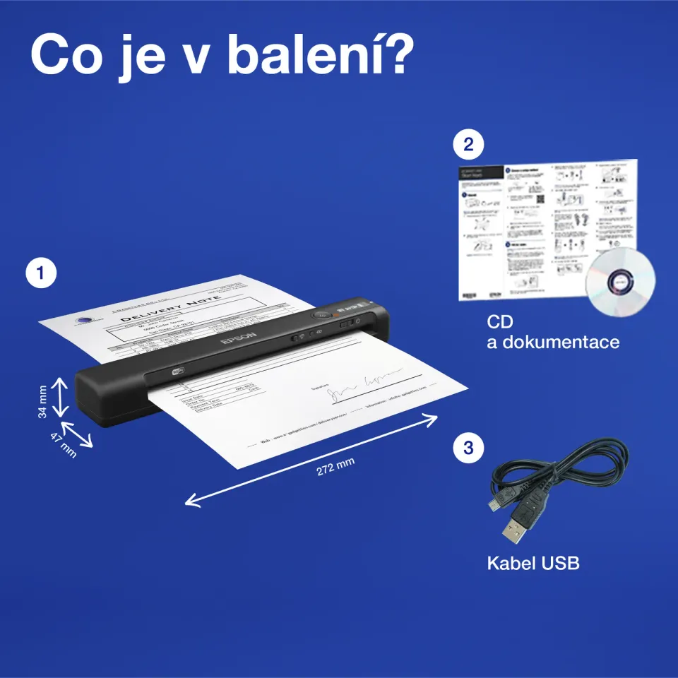 EPSON skener WorkForce ES-60W - A4/600x600dpi/USB/Wi-Fi/mobilní