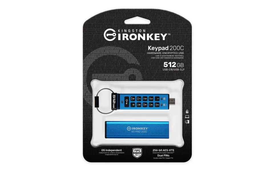 Kingston IronKey Keypad 200C/512GB/USB 3.2/USB-C/Modrá