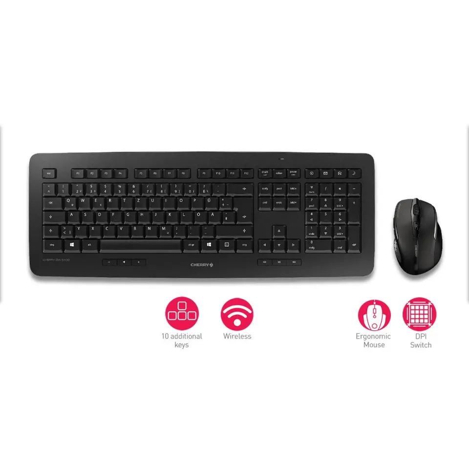 CHERRY set klávesnice + myš DW 5100, bezdrátová, USB, CZ+SK layout, černá