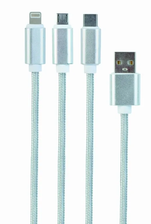 GEMBIRD CABLEXPERT Kabel USB A Male/Micro USB + Type-C + Lightning, 1m, opletený