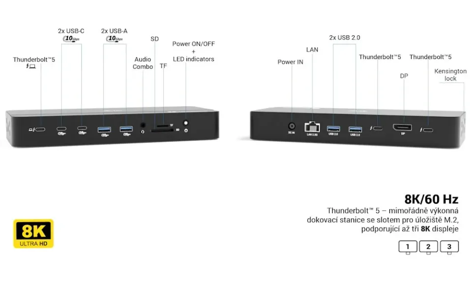 i-tec Thunderbolt 5 Triple Display Docking Station, M.2 slot, 6x USB, 2.5 GLAN,