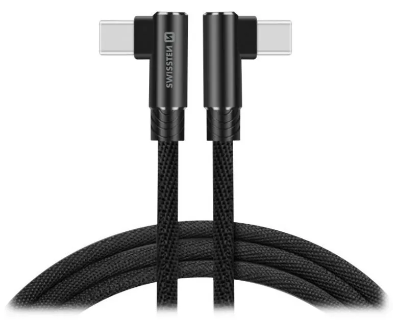 Swissten textilní datový kabel Arcade USB-C / USB-C 1,2 M /L konektory/ Černý