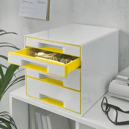 LEITZ Zásuvkový box WOW CUBE, 4 zásuvky, bílá/žlutá