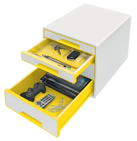 LEITZ Zásuvkový box WOW CUBE, 4 zásuvky, bílá/žlutá