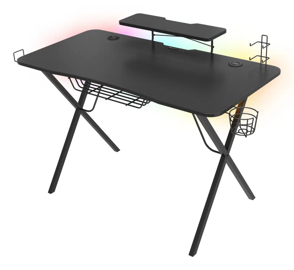 Genesis Holm 300 RGB - herní stůl s RGB podsvícením, 3xUSB 3.0, bezdrátová nabíječka mobilů