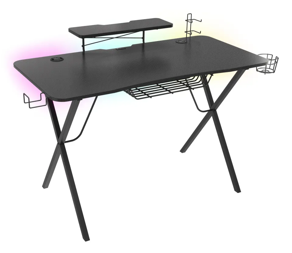 Genesis Holm 300 RGB - herní stůl s RGB podsvícením, 3xUSB 3.0, bezdrátová nabíječka mobilů