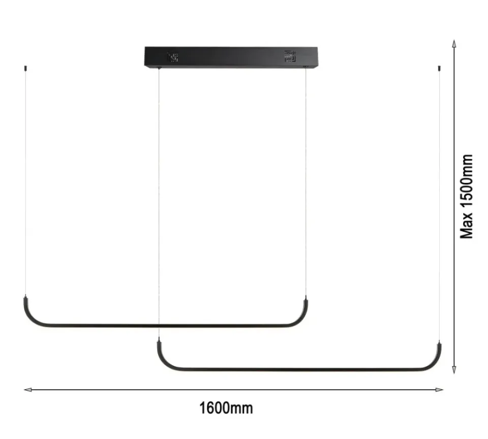 IMMAX NEO PATTINI Smart závěsné svítidlo dvojité 160-280cm, 53W, 3640lm černé Zigbee 3.0, TUYA