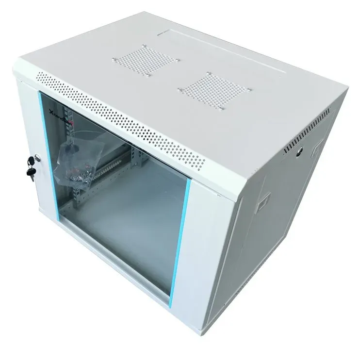 XtendLan 19" nástěnný rozvaděč 12U 600x450, nosnost 60 kg, skleněné dveře, rozložený, šedý