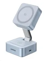 UGREEN magnetická bezdrátová nabíječka 2v1 MagFlow Qi2.2, 25W, MagSafe, stříbrná (55960B)