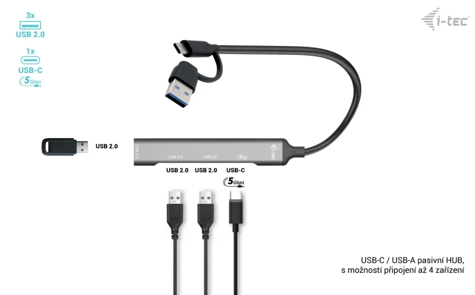 I-Tec USB-A/USB-C Metal HUB 1x USB-C 3.1 + 3x USB 2.0