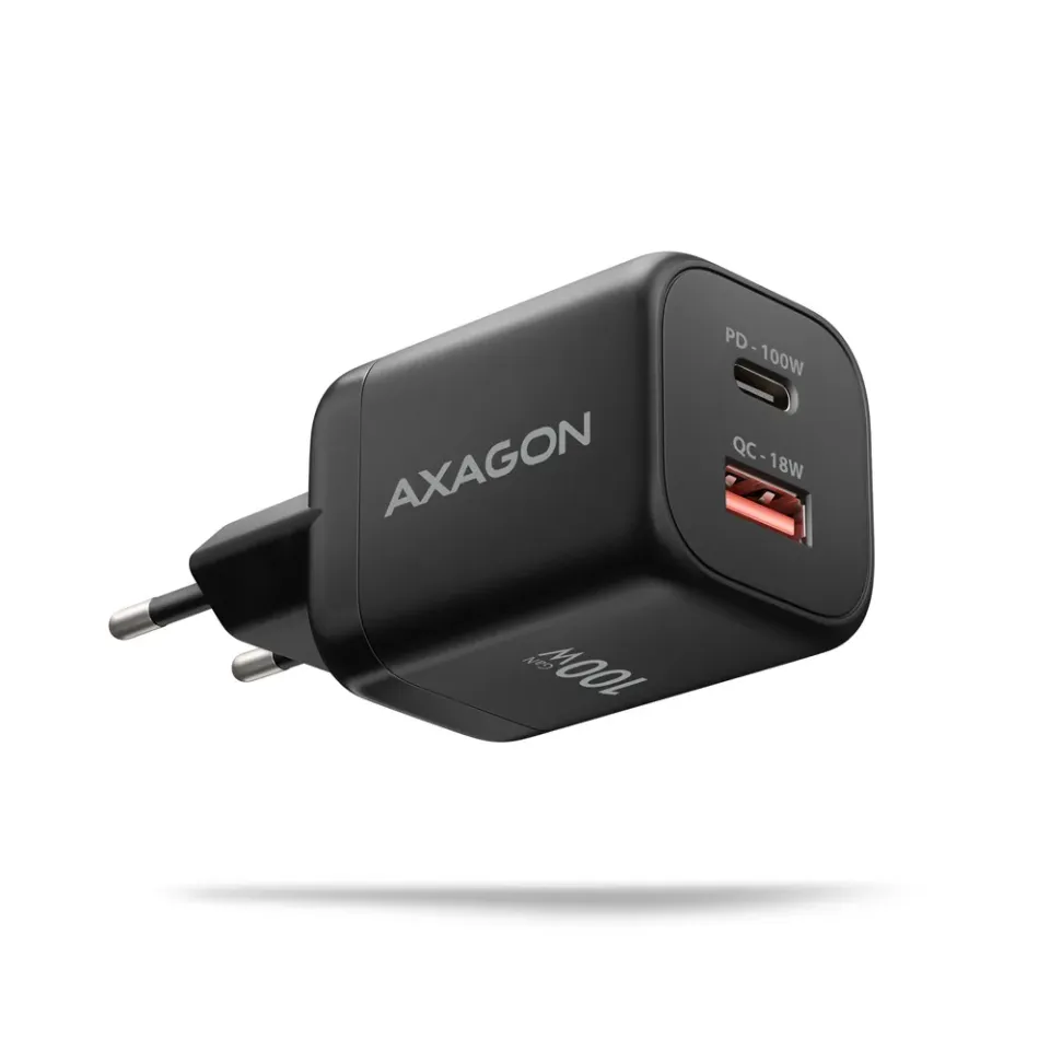 AXAGON ACU-PQ100, GaN nabíječka do sítě 100W, USB-A + USB-C, PD3.0/PPS/QC4+/SFC2.0/Apple, černá