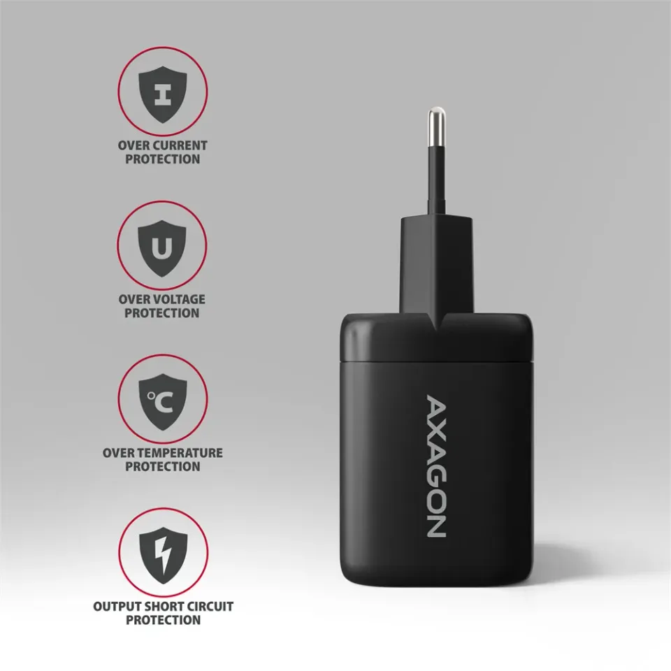 AXAGON ACU-PQ100, GaN nabíječka do sítě 100W, USB-A + USB-C, PD3.0/PPS/QC4+/SFC2.0/Apple, černá