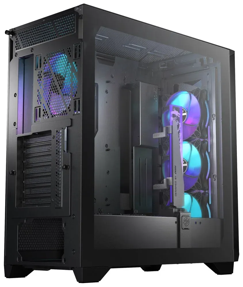 MSI skříň MPG GUNGNIR 300R AIRFLOW/ bez zdroje/ levé temperované sklo/ 4x 120 mm A-RGB fan/ 1x USB-C/ 2x USB3.2/ černá