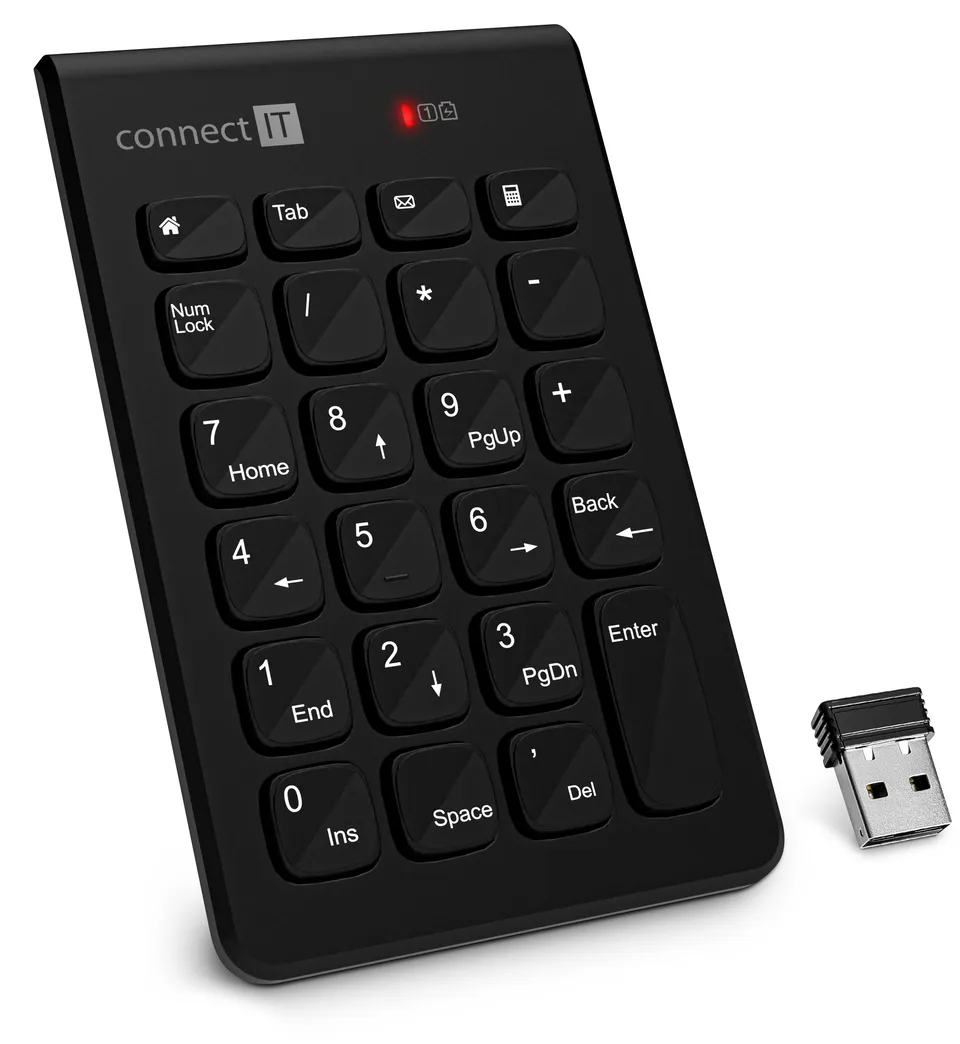 CONNECT IT NumCALC bezdrátová numerická klávesnice, (+ 1x AAA baterie zdarma), Č (CKB-0062-BK)