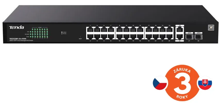 Tenda TEG2228P-24-410W Gigabit PoE+ Websmart L2 Cloud switch 370W, 24x 1Gb/s PoE+,2xRJ45,2xSFP, Rack