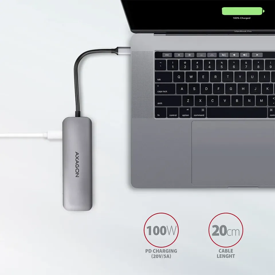 AXAGON HMC-5 SUPERSPEED USB-C combo 5in1 hub, stříbrná