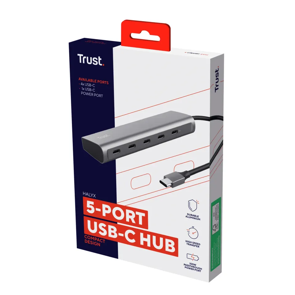 TRUST Rozbočovač Halyx Aluminium 5 Port USB 3.2 Gen1 Hub