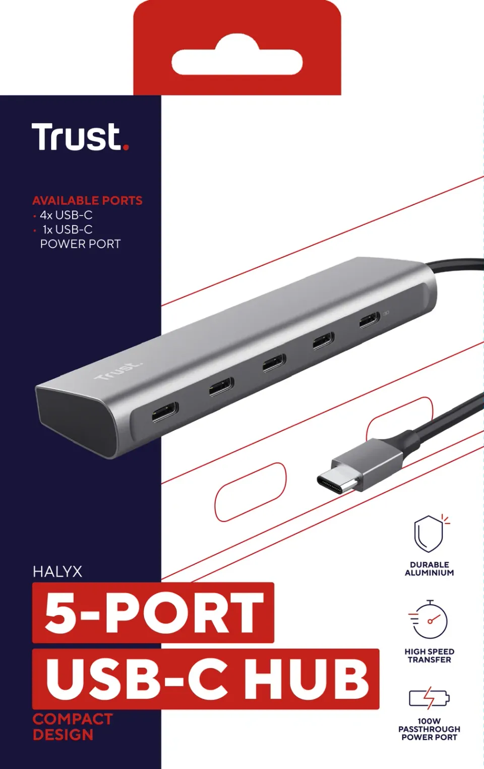 TRUST Rozbočovač Halyx Aluminium 5 Port USB 3.2 Gen1 Hub