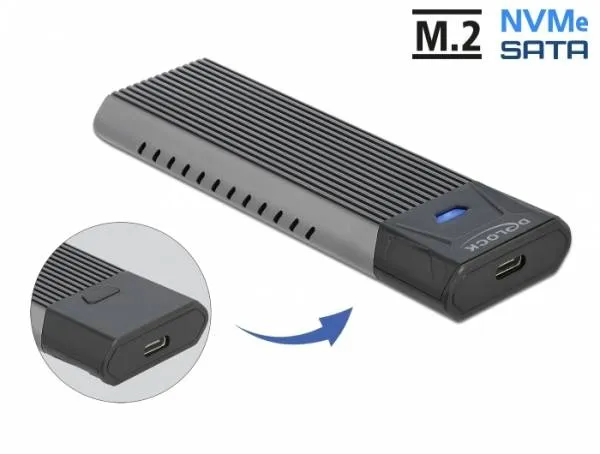 Delock Externí kombinované pouzdro USB Type-C pro M.2 NVMe PCIe nebo pro SATA SS (42638)