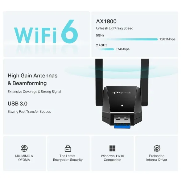 TP-Link Archer TX30U Plus Bezdrátový AX1800 USB adaptér s dvojitou anténou a vys