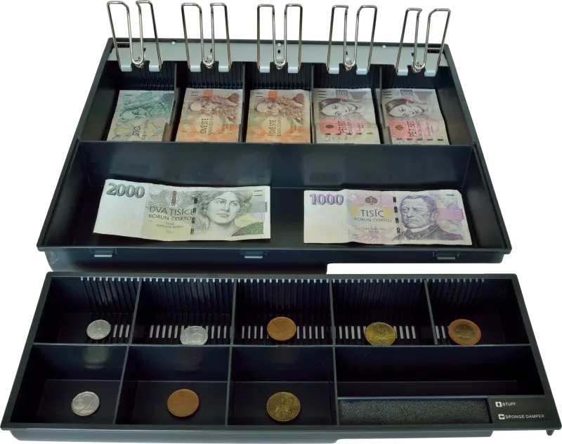 Plastový pořadač na peníze pro C425, kovové držáky bankovek