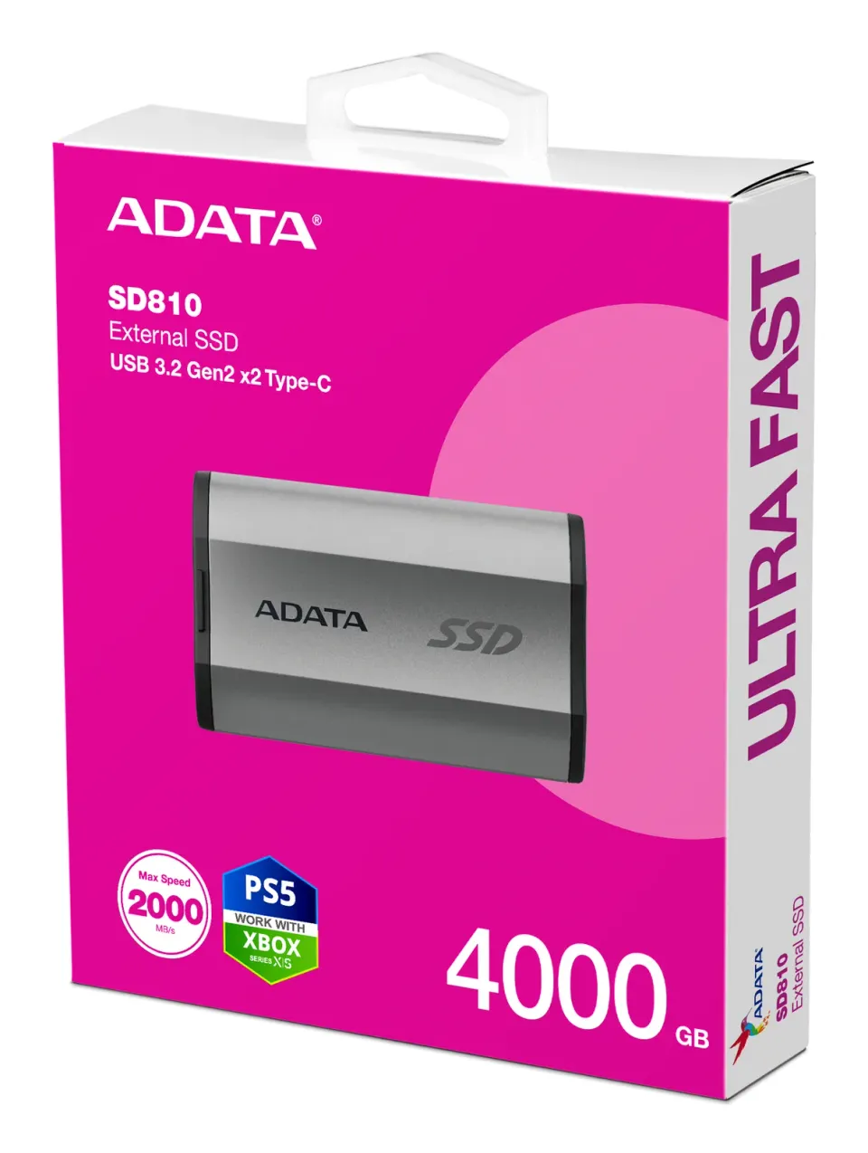 ADATA SD810 4TB SSD / Externí / USB 3.2 Type-C / 2000MB/s Read/Write / stříbrně-šedý