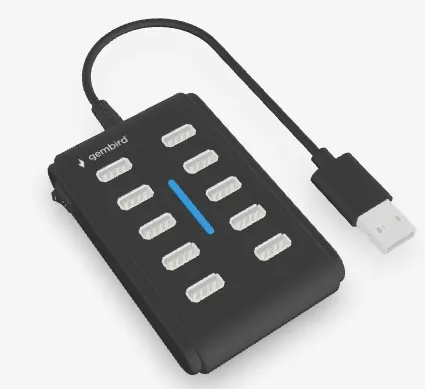 GEMBIRD 10-Port USB 2.0 Hub, schwarz