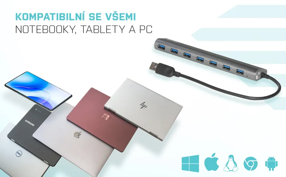 i-Tec USB3.0 HUB 7port, Metal, nabíjení