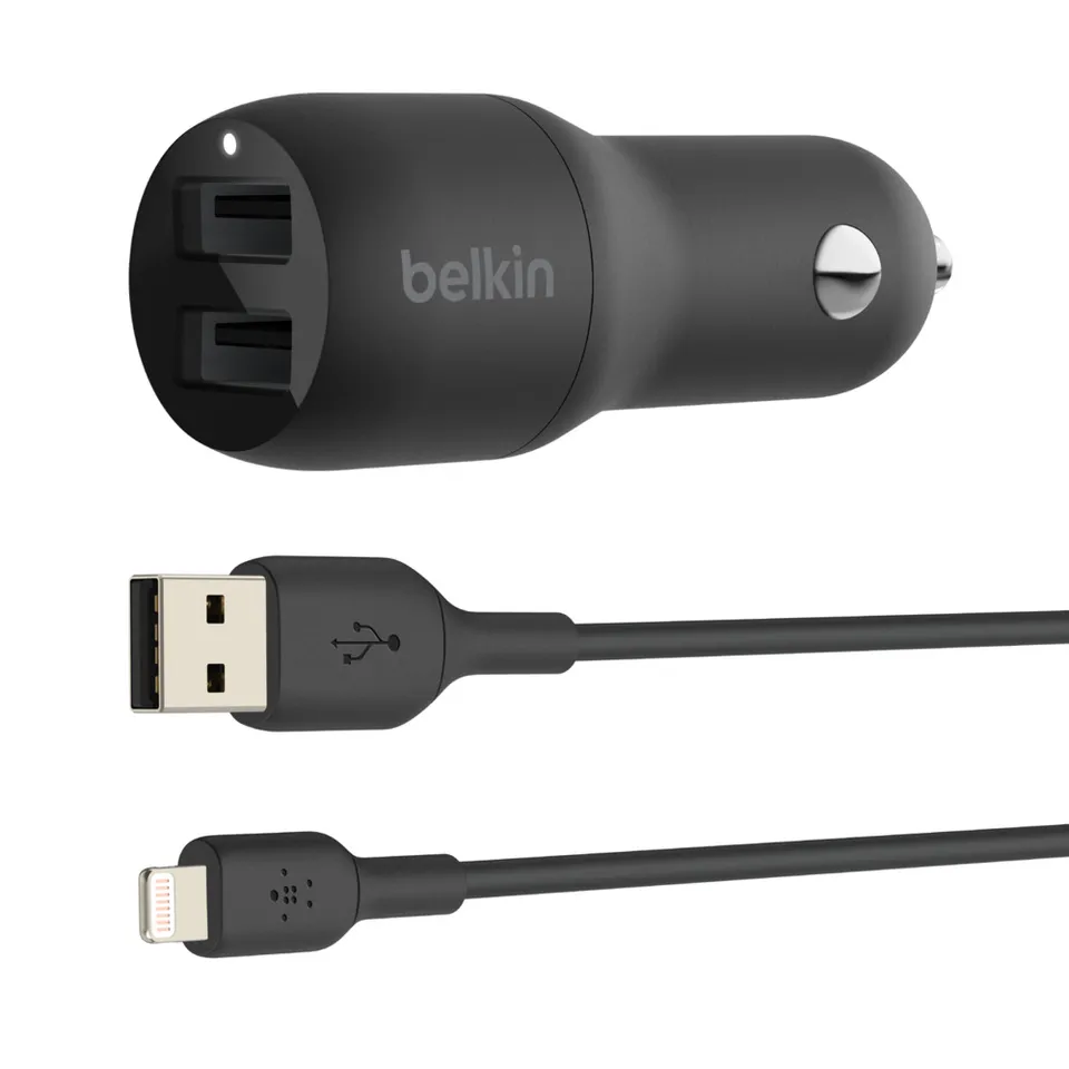 Belkin BOOST CHARGE 24W Duální USB-A nabíječka do auta + 1m lightning kabel, čer