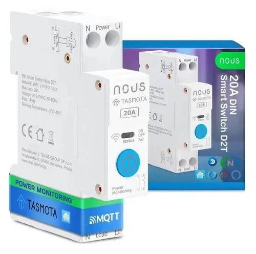 NOUS D2T DIN smart integrovaný spínač, WiFi switch 20A, kompatibilní s Tasmota ESP32