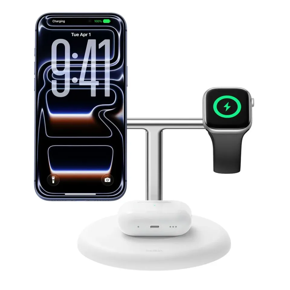 Belkin UltraCharge PRO 25w Qi2 3in1 Charging Stand White