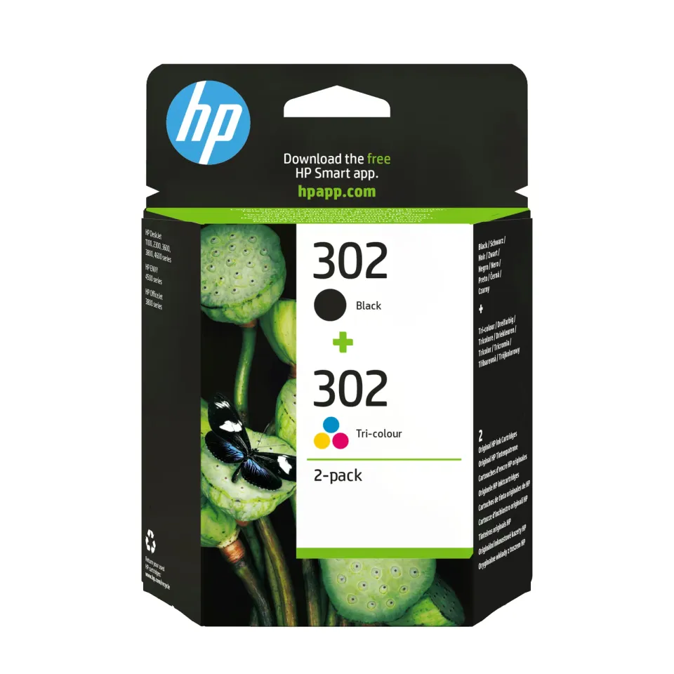 HP X4D37AE (= F6U65AE + F6U66AE) originální inkoustová náplň HP 302 dvojbalení černé a tříbarevné