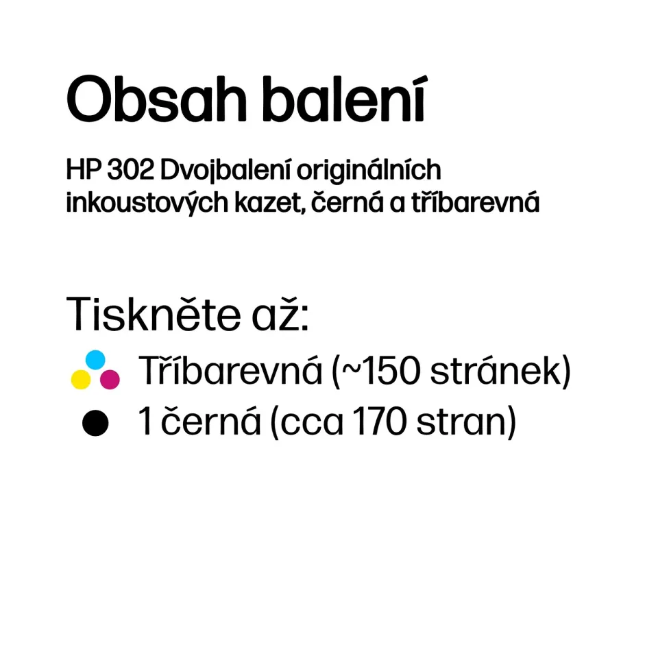 HP X4D37AE (= F6U65AE + F6U66AE) originální inkoustová náplň HP 302 dvojbalení černé a tříbarevné