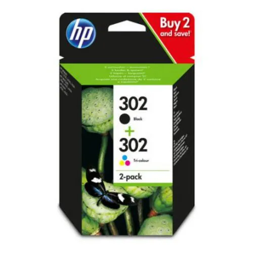 HP X4D37AE (= F6U65AE + F6U66AE) originální inkoustová náplň HP 302 dvojbalení černé a tříbarevné