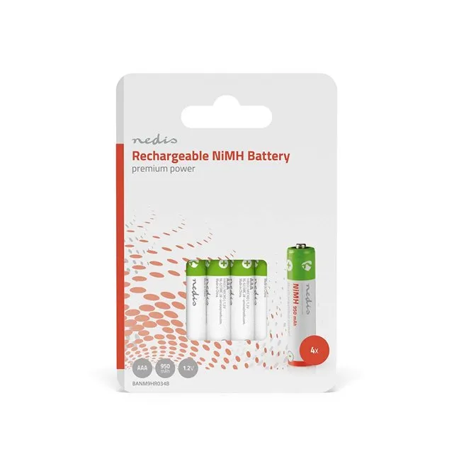 Nedis BANM9HR034B - Dobíjecí Ni-MH Baterie AAA | 1.2 V | 950 mAh | 4 kusy | Blis