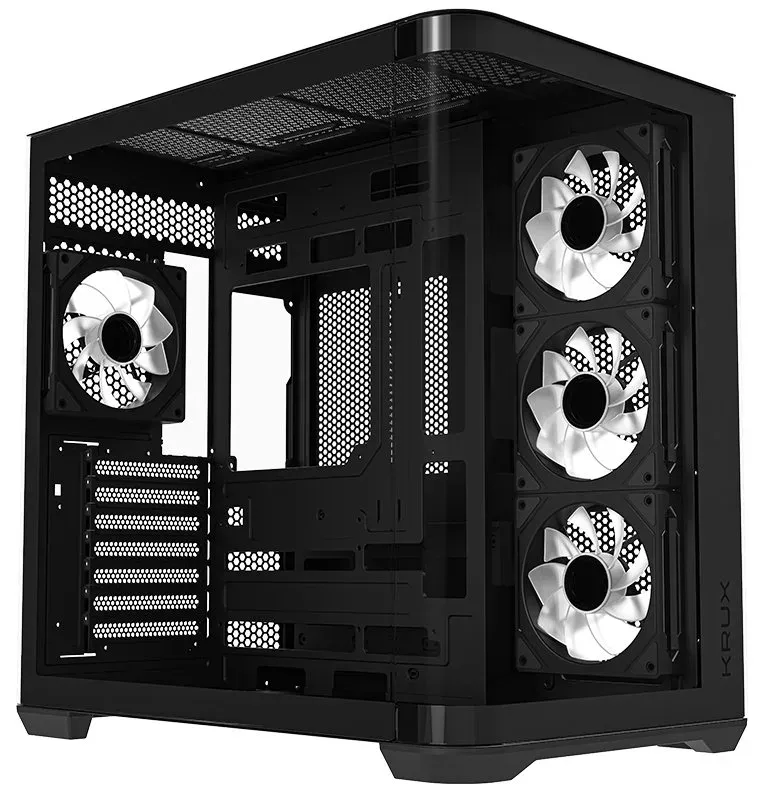 Krux skříň Tano ATX / 4x120 mm PWM ARGB fan / 2xUSB 3.0 / USB-C / panoramatická zaoblená/ černá