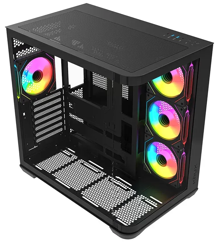 Krux skříň Tano ATX / 4x120 mm PWM ARGB fan / 2xUSB 3.0 / USB-C / panoramatická zaoblená/ černá