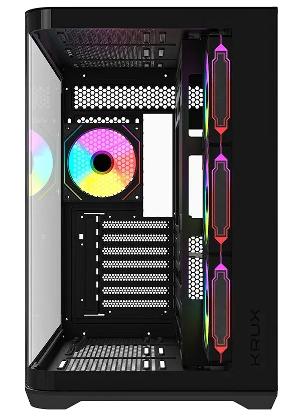 Krux skříň Tano ATX / 4x120 mm PWM ARGB fan / 2xUSB 3.0 / USB-C / panoramatická zaoblená/ černá