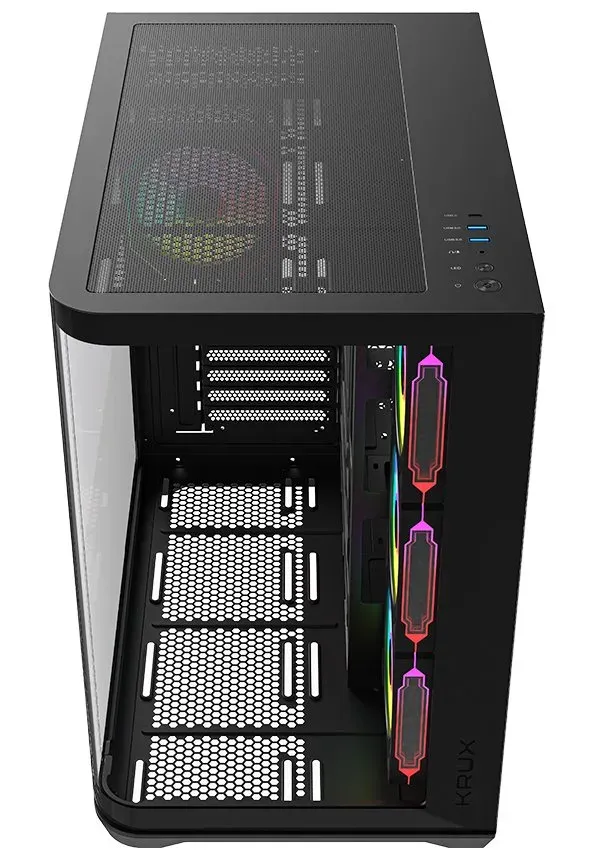 Krux skříň Tano ATX / 4x120 mm PWM ARGB fan / 2xUSB 3.0 / USB-C / panoramatická zaoblená/ černá