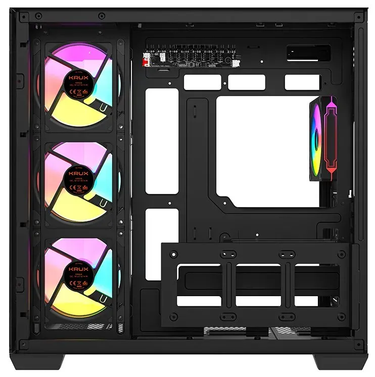 Krux skříň Tano ATX / 4x120 mm PWM ARGB fan / 2xUSB 3.0 / USB-C / panoramatická zaoblená/ černá