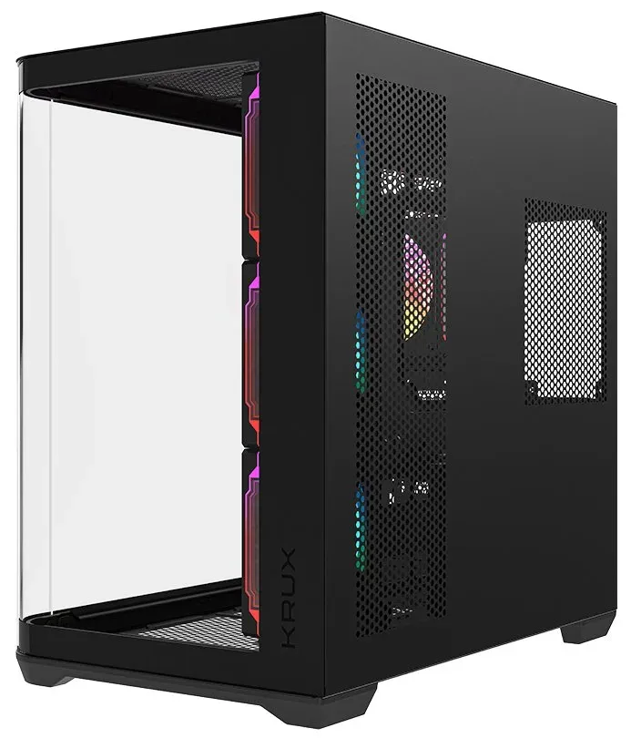 Krux skříň Tano ATX / 4x120 mm PWM ARGB fan / 2xUSB 3.0 / USB-C / panoramatická zaoblená/ černá