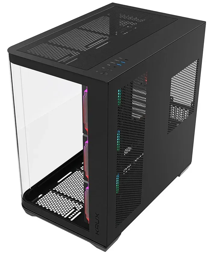 Krux skříň Tano ATX / 4x120 mm PWM ARGB fan / 2xUSB 3.0 / USB-C / panoramatická zaoblená/ černá