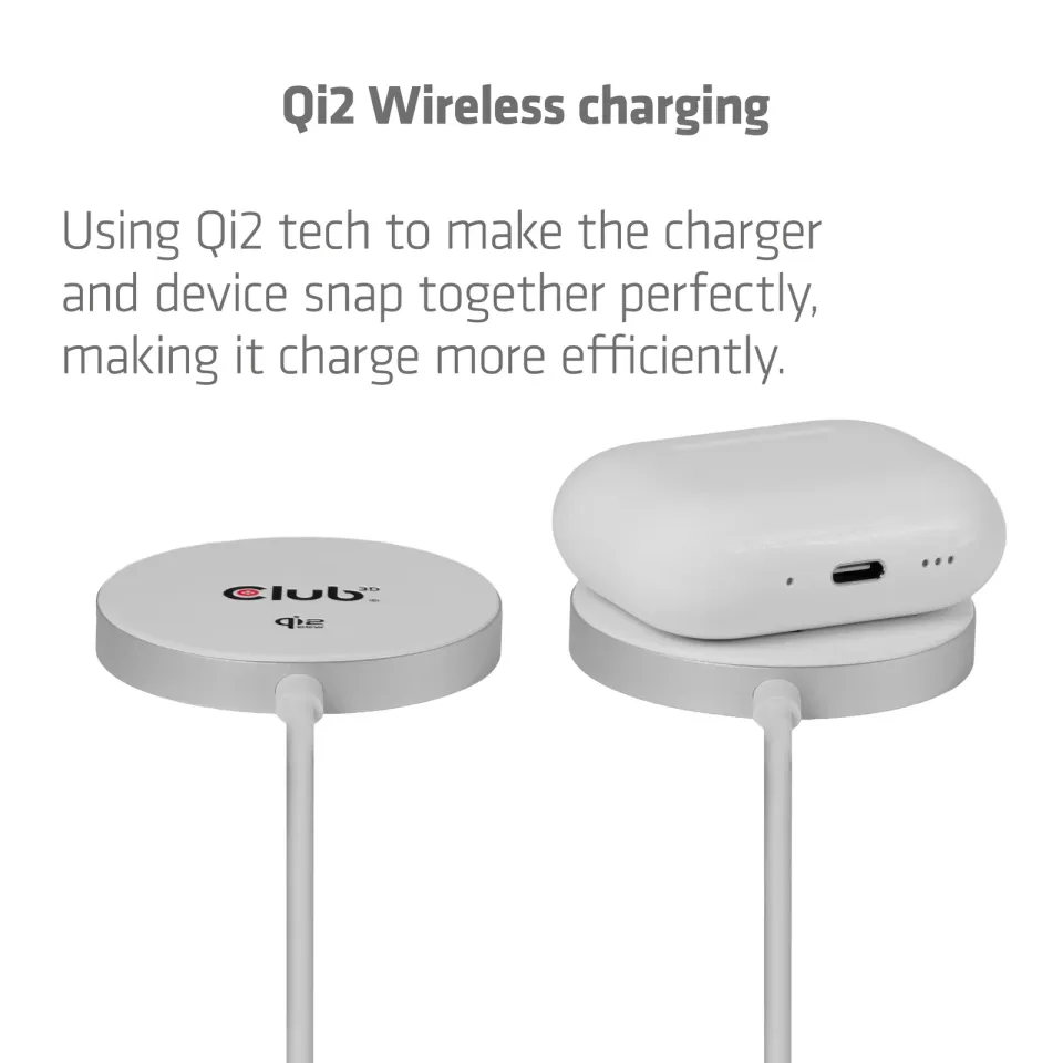 Club3D Bezdrátová nabíječka, 1x Qi2 25W, MagSafe, Qi certifikováno, bílá